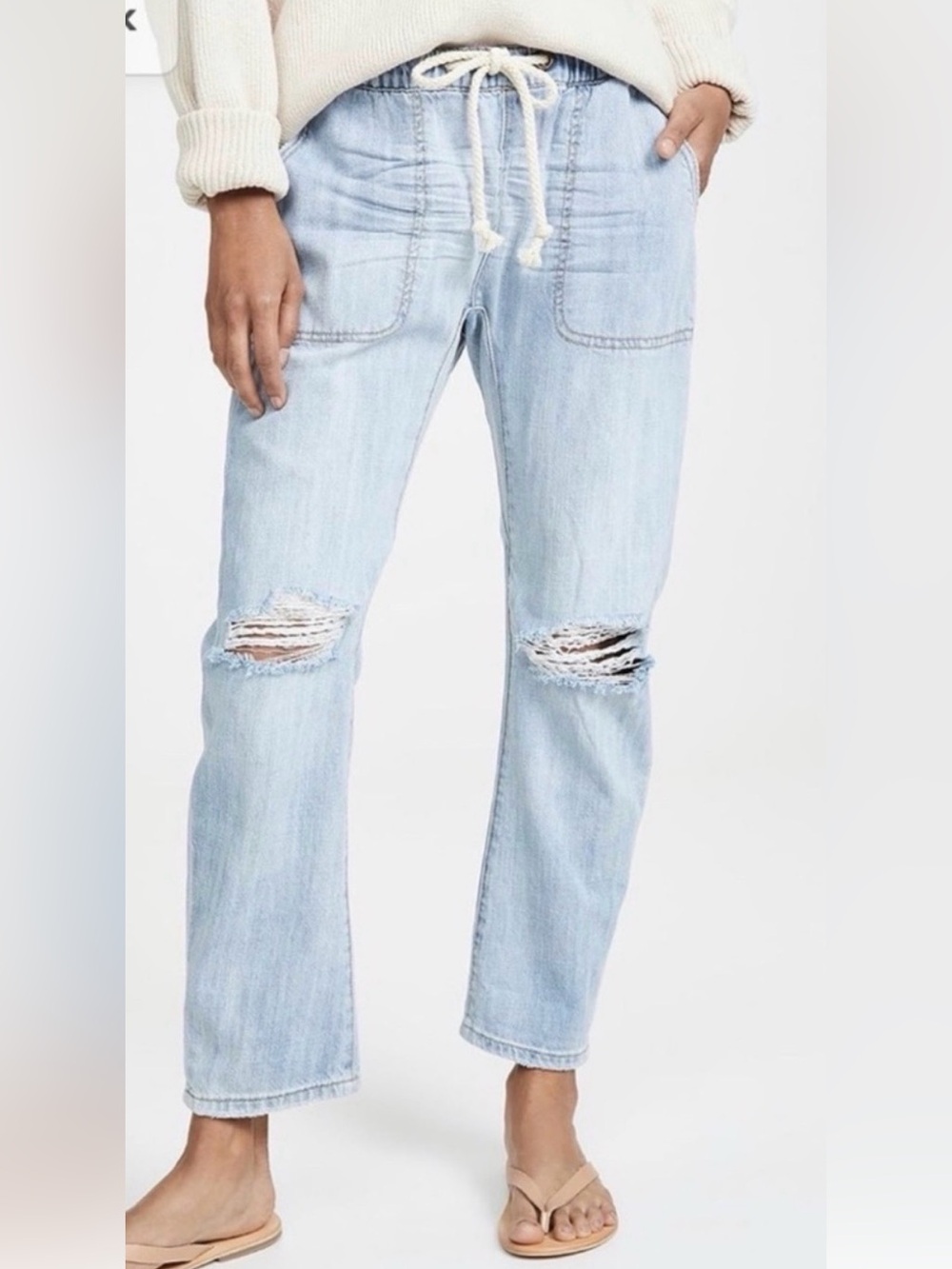 One Teaspoon Light Blue Distressed Straight Jeans